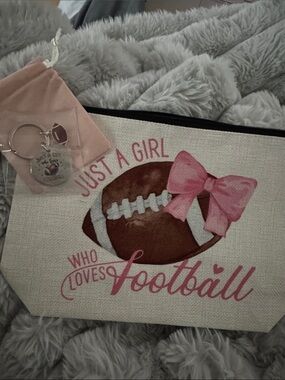 Ladies Pink 'Just a Girl Who Loves Football' Accessory Pouch and key chain